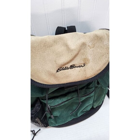 Eddie Bauer Green Canvas Backpack With Multiple Compartments & Drawstring Closur - Picture 2 of 16